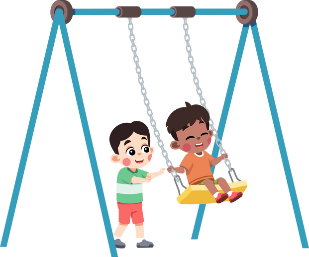 Kid on a Playground Swing with Friend